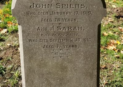 Headstone of John Spiers laid to rest at Heath and Reach Parish Cemetery